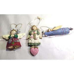 Vintage Country Angel Christmas Ornaments Lot Of 3 Sandra Gore Evans Tattertales